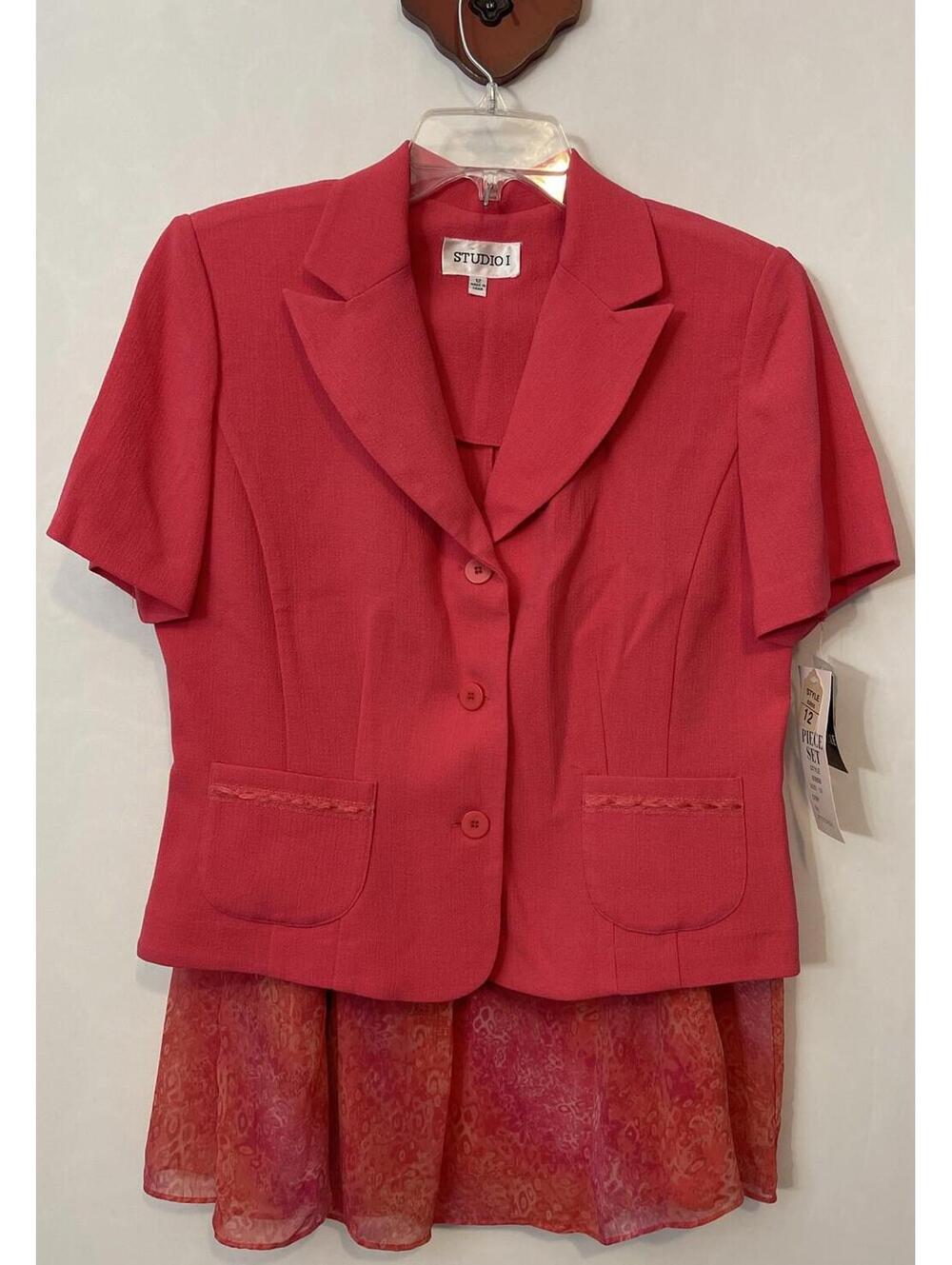 Studio I Womens 12 Pink Button-Up Jacket & Zip-Up Midi Skirt Outfit NWT! A6598